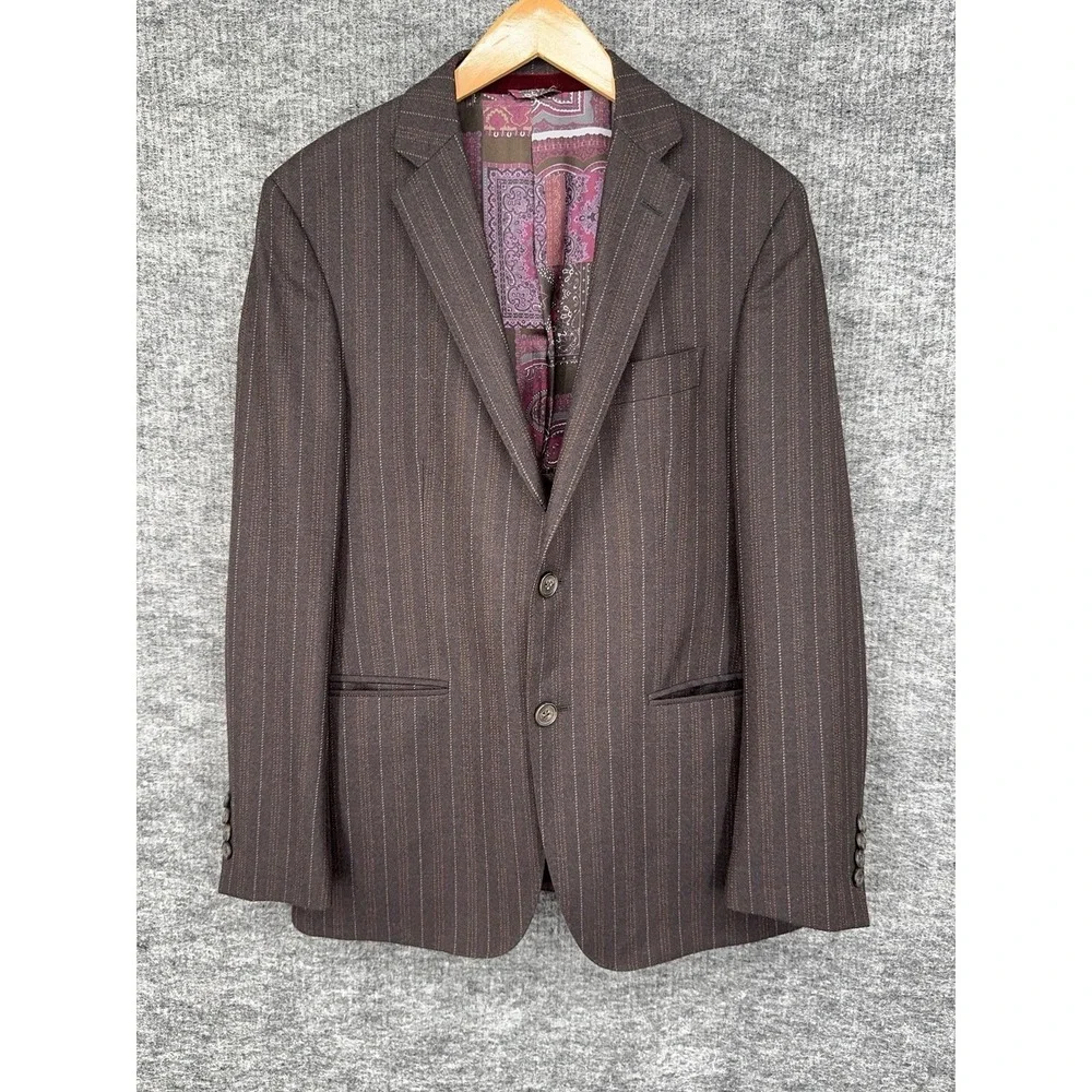 Etro Blazer Mens IT 48 Brown Wool Stripe Sport Coat Jacket Silk Lining Italy